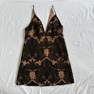 FREE PEOPLE  Black Sequin Dress with Beige Lining Size 6